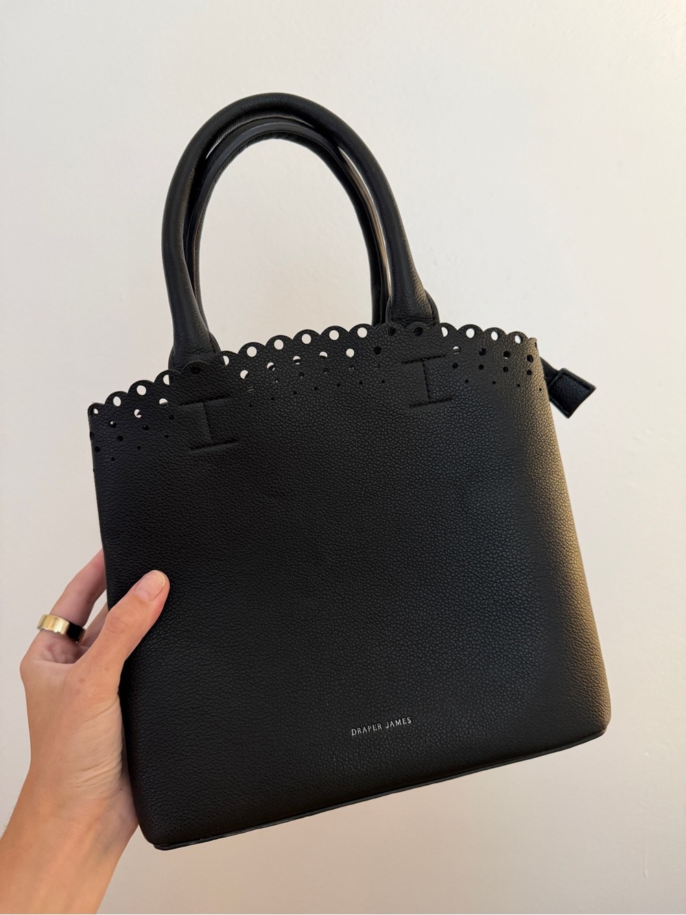 Draper James Black Pebbled Leather Scalloped Tote